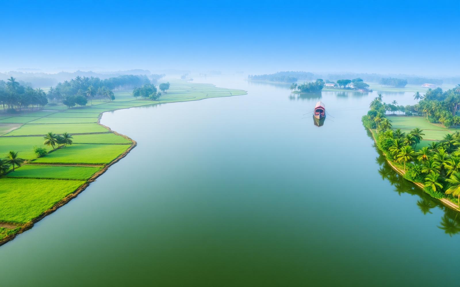 Aerial view of Punnamada Lake in Alappuzha